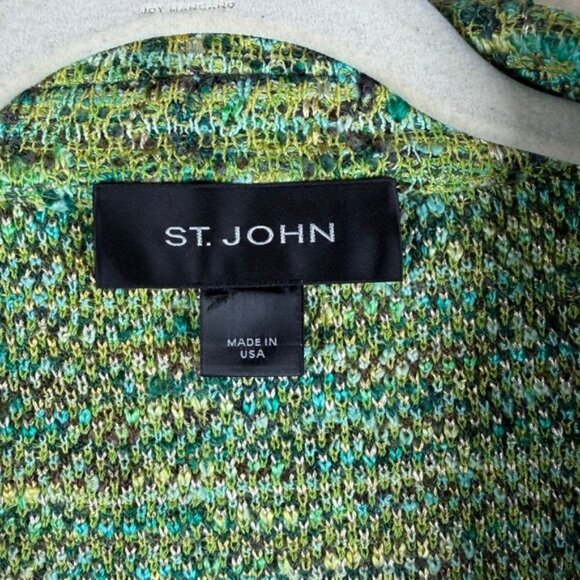 St John Knit Jacket Blazer Green Plaid Woven Women's EUC Approx Sz 4 Old Money - Picture 3 of 8